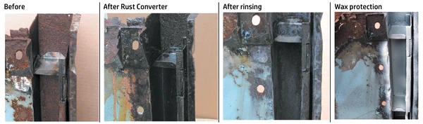 before and after Fertan's Rust Converter